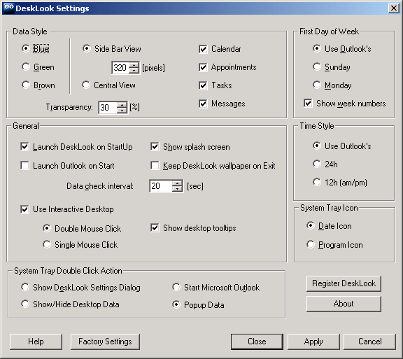 DeskLook 3.0 Settings Screen