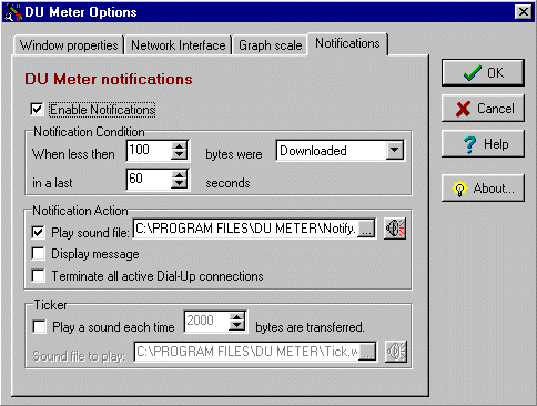 Options screen to DU Meter