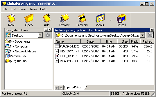 CuteZIP Program Interface Screenshot